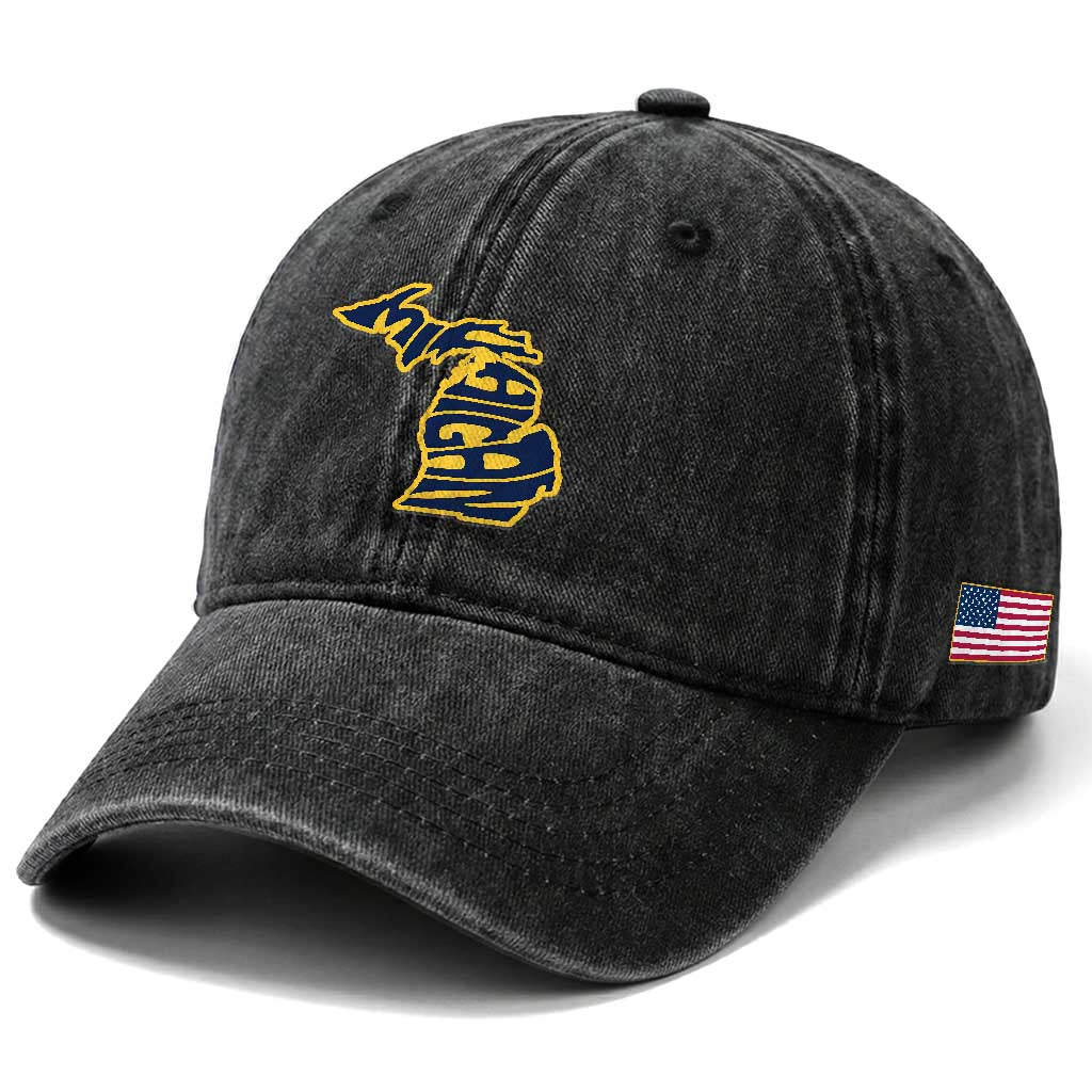 Michigan Lover State Map Pride Souvenir Gift Washed Cotton Baseball Cap TS12 Print Your Wear