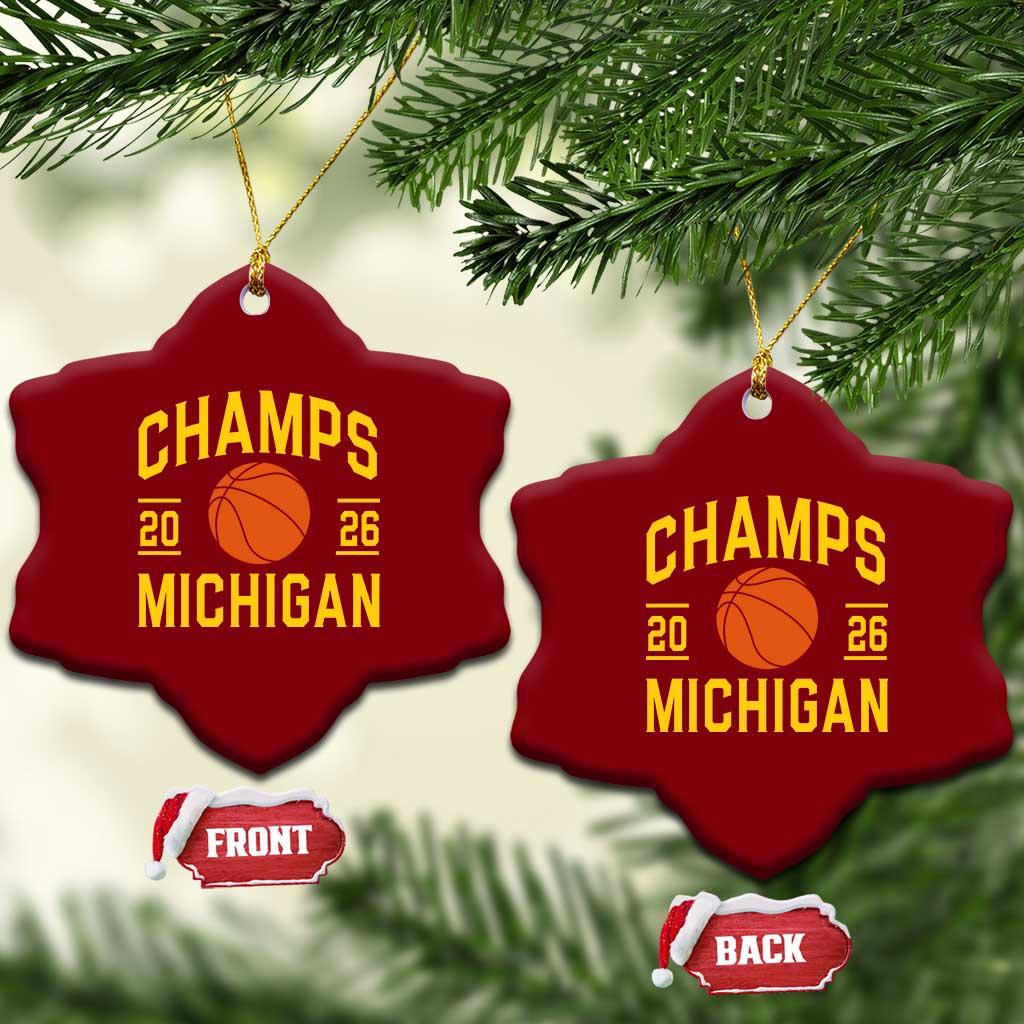 Michigan Hoops Champions Graphic Ceramic Ornament 2026 Basketball Victory Pride TS12 Print Your Wear