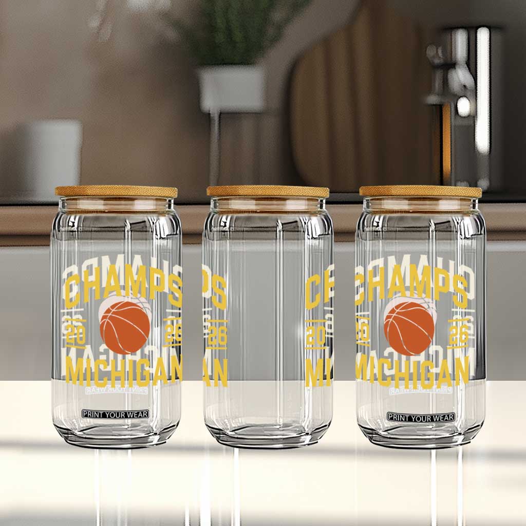 Michigan Hoops Champions Graphic Glass Can 2026 Basketball Victory Pride TS12 Print Your Wear