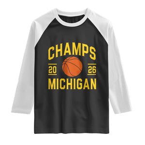 Michigan Hoops Champions Graphic Raglan Shirt 2026 Basketball Victory Pride TS12 Black White Print Your Wear