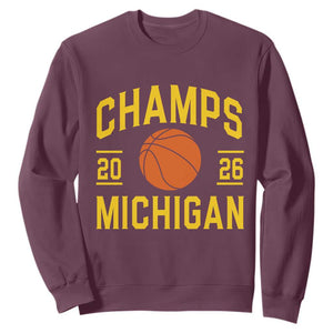 Michigan Hoops Champions Graphic Sweatshirt 2026 Basketball Victory Pride TS12 Maroon Print Your Wear