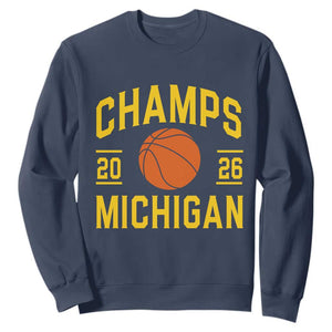 Michigan Hoops Champions Graphic Sweatshirt 2026 Basketball Victory Pride TS12 Navy Print Your Wear