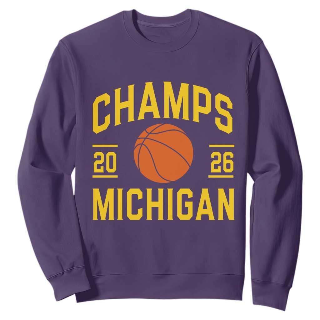 Michigan Hoops Champions Graphic Sweatshirt 2026 Basketball Victory Pride TS12 Purple Print Your Wear