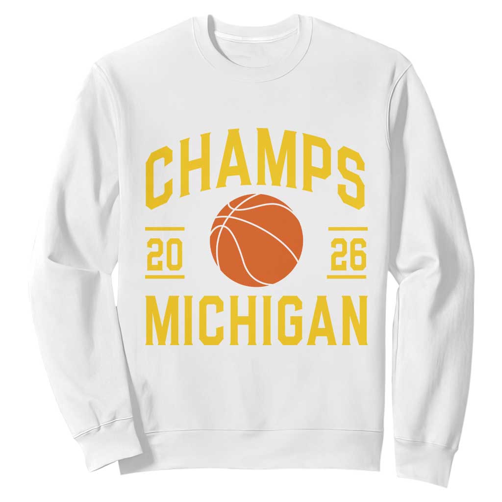Michigan Hoops Champions Graphic Sweatshirt 2026 Basketball Victory Pride TS12 White Print Your Wear