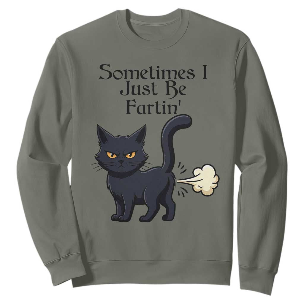 Funny Black Cat Bathroom Humor Sweatshirt Sometimes I Just Be Fartin TS12 Military Green Print Your Wear