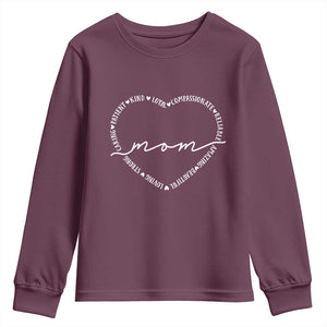 Mothers Day Mom Quotes Youth Sweatshirt Heart Shape Loving Typography Gift TS12 Maroon Print Your Wear