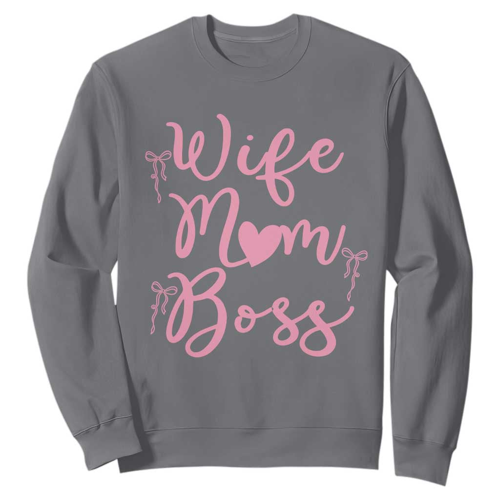 Funny Wife Mom Boss Sweatshirt Girly Pink Bows Mothers Day Gift TS12 Charcoal Print Your Wear