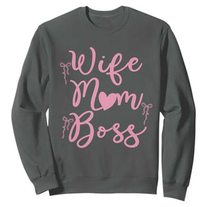 Funny Wife Mom Boss Sweatshirt Girly Pink Bows Mothers Day Gift TS12 Dark Heather Print Your Wear