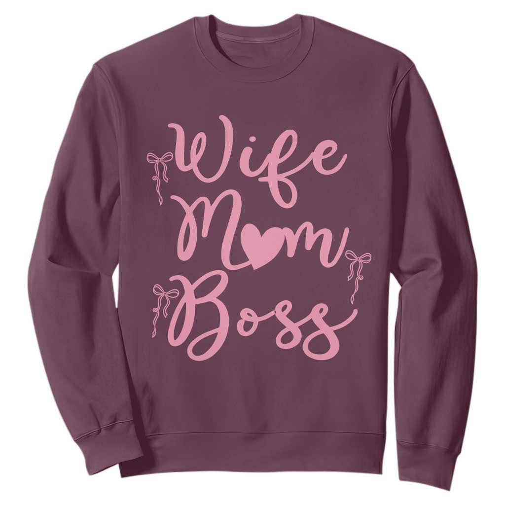 Funny Wife Mom Boss Sweatshirt Girly Pink Bows Mothers Day Gift TS12 Maroon Print Your Wear