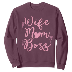 Funny Wife Mom Boss Sweatshirt Girly Pink Bows Mothers Day Gift TS12 Maroon Print Your Wear