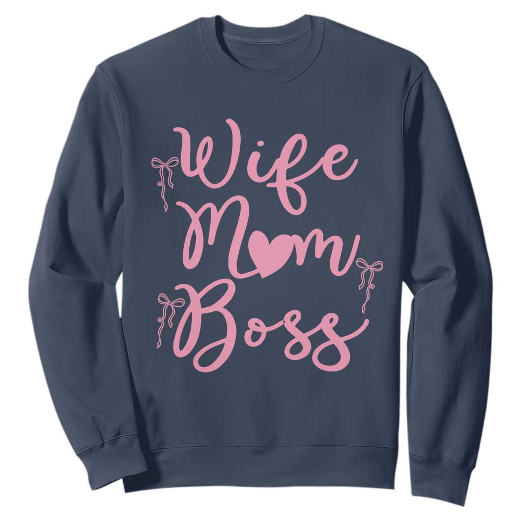 Funny Wife Mom Boss Sweatshirt Girly Pink Bows Mothers Day Gift TS12 Navy Print Your Wear
