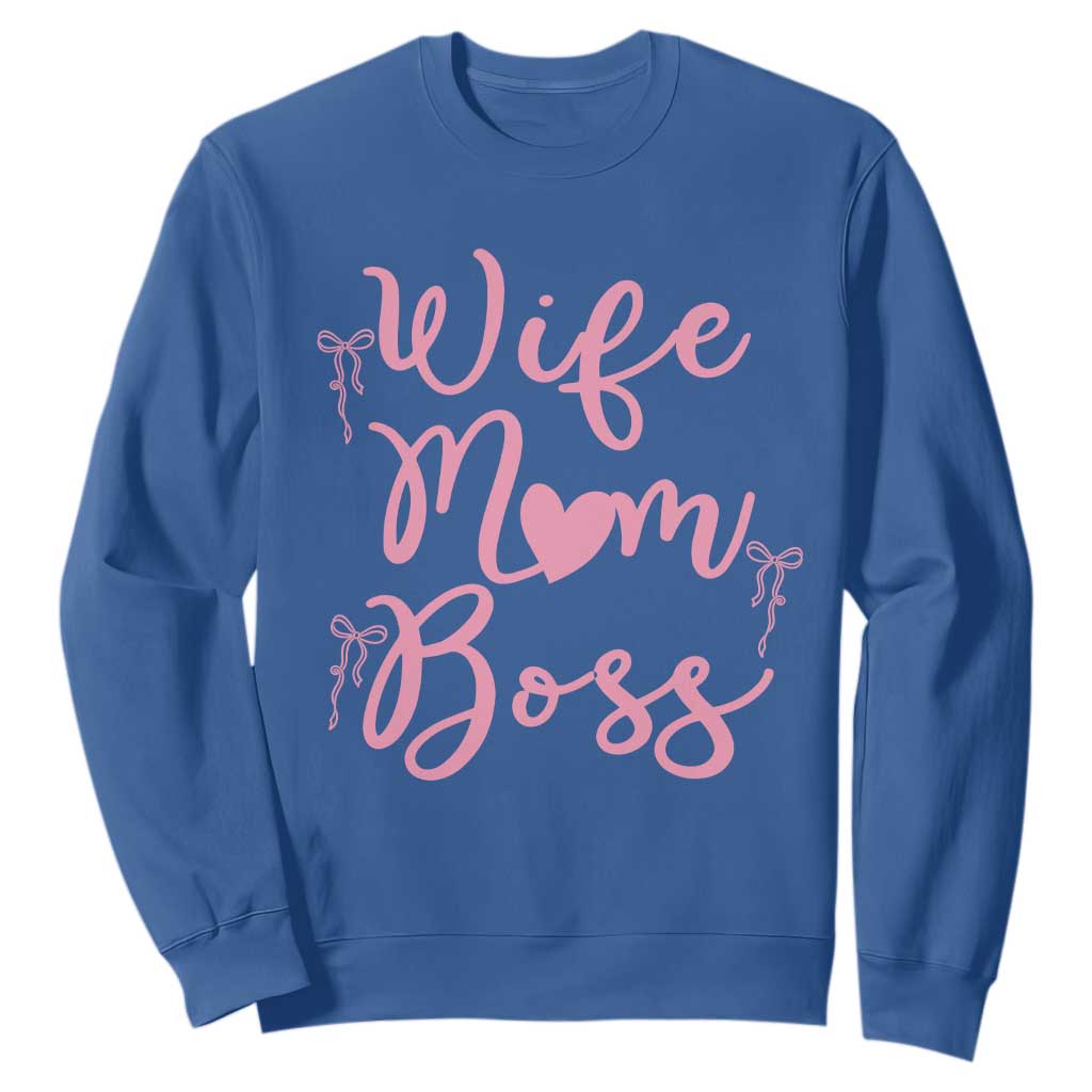 Funny Wife Mom Boss Sweatshirt Girly Pink Bows Mothers Day Gift TS12 Royal Blue Print Your Wear