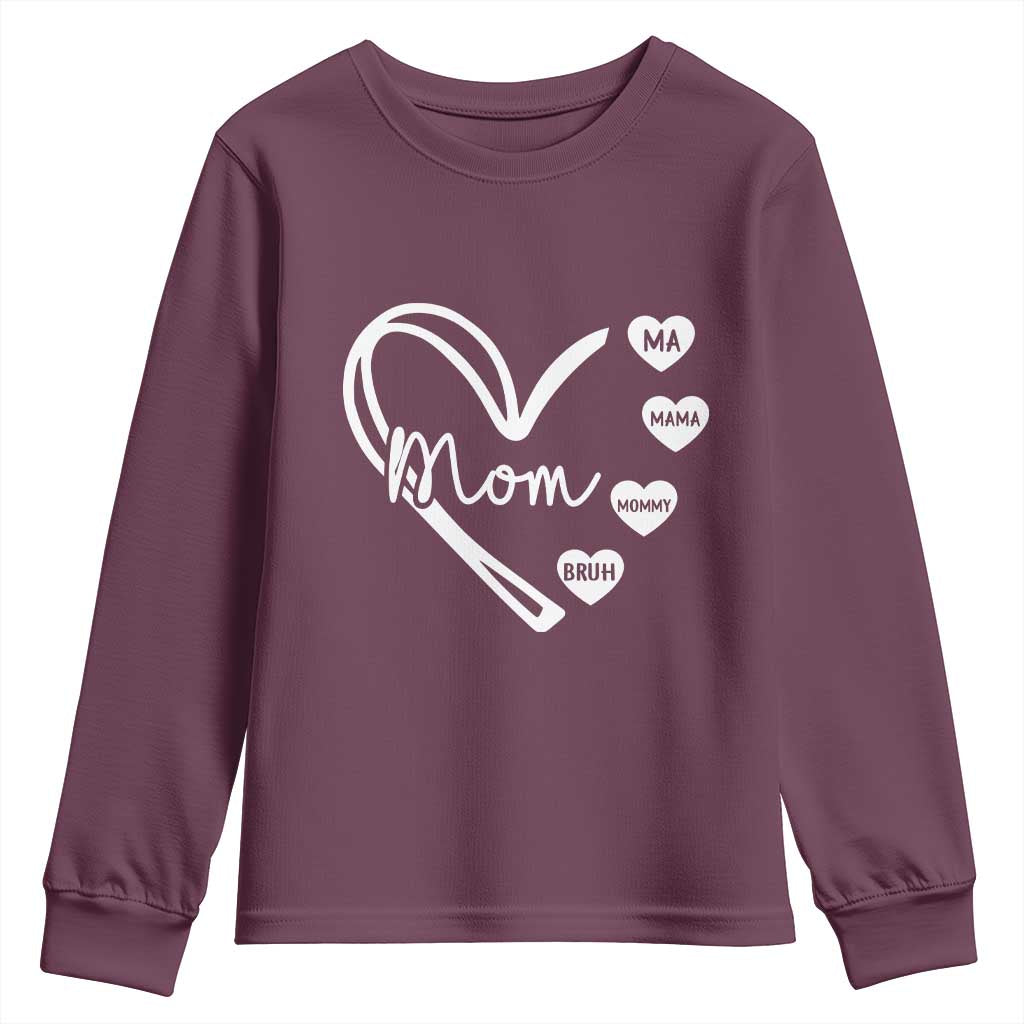 Mama Mommy Mom Bruh Youth Sweatshirt Mothers Day Humor Gift TS12 Maroon Print Your Wear