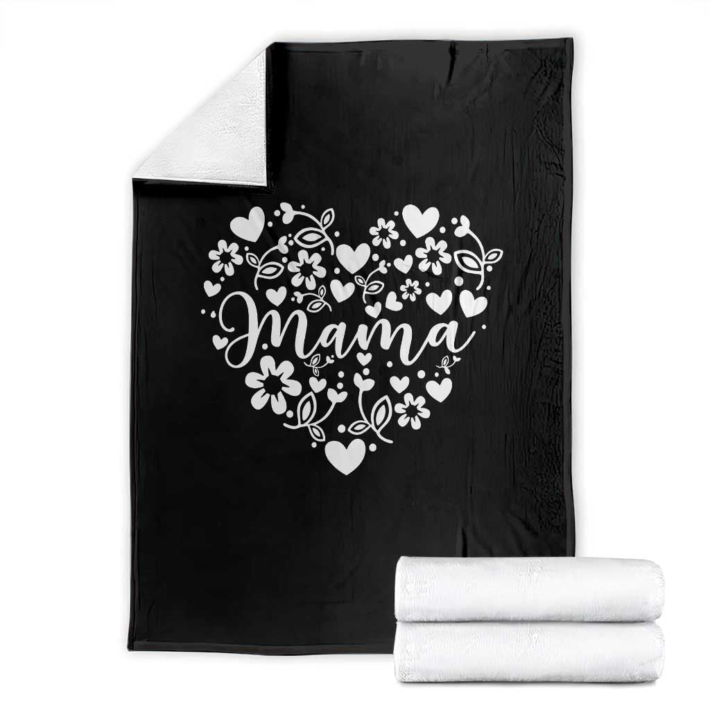 Floral Mama Heart Graphic Throw Blanket Mothers Day Flower Gift TS12 Black Print Your Wear