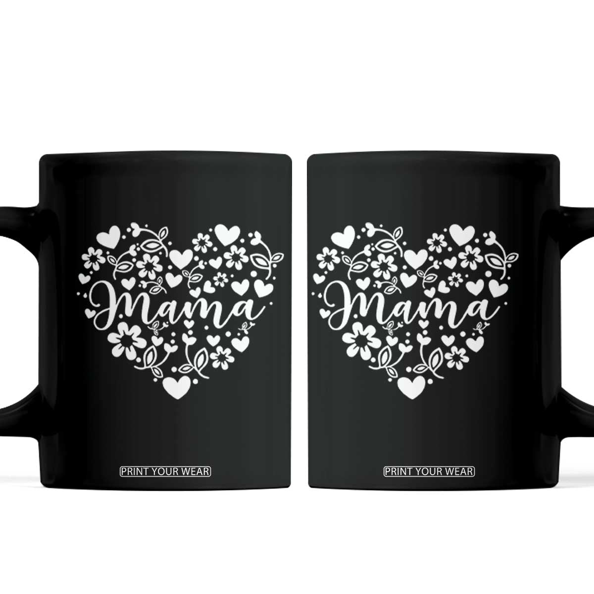 Floral Mama Heart Graphic Coffee Mug Mothers Day Flower Gift TS12 Black Print Your Wear