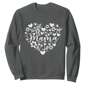 Floral Mama Heart Graphic Sweatshirt Mothers Day Flower Gift TS12 Dark Heather Print Your Wear