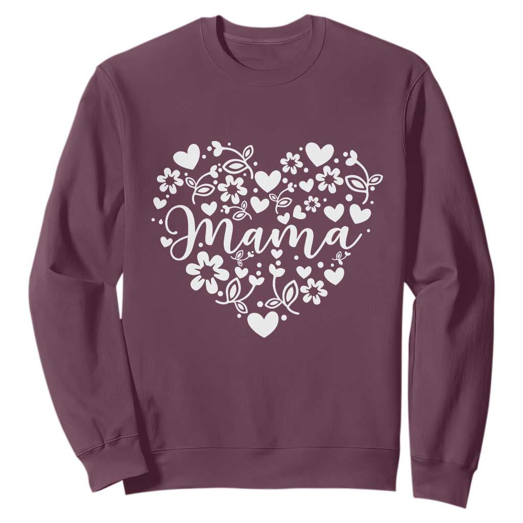 Floral Mama Heart Graphic Sweatshirt Mothers Day Flower Gift TS12 Maroon Print Your Wear