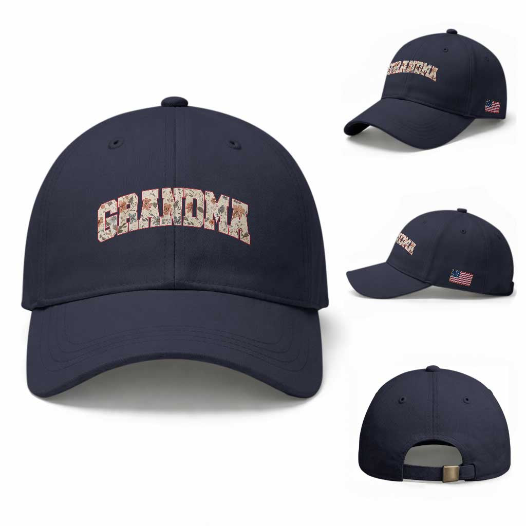 Vintage Floral Grandma Baseball Cap Mothers Day Gift Idea TS12 Baseball Cap Universal Fit Navy Print Your Wear