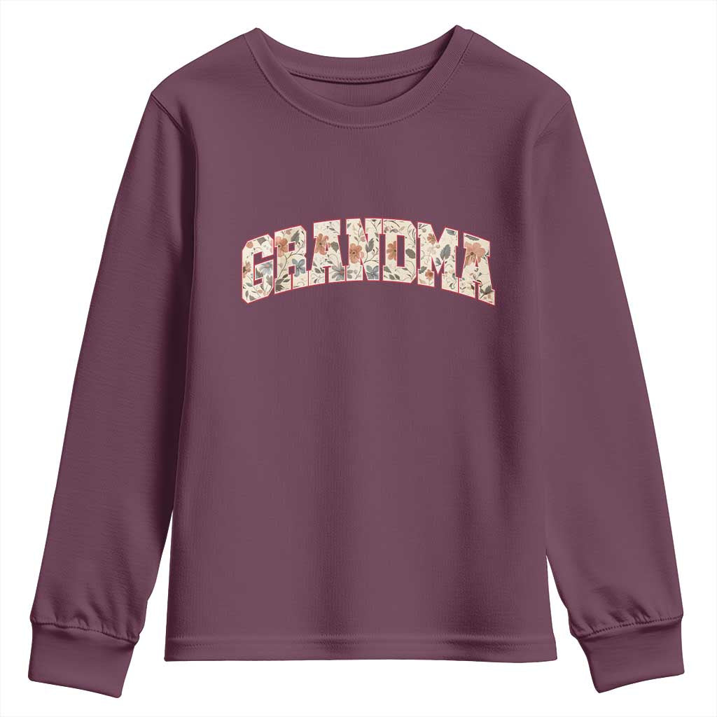Vintage Floral Grandma Youth Sweatshirt Mothers Day Gift Idea TS12 Maroon Print Your Wear