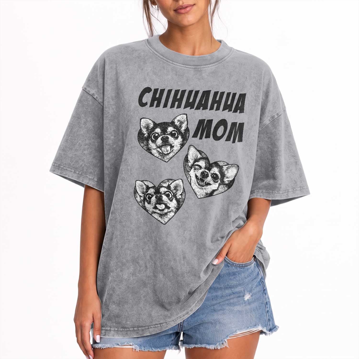 Proud Chihuahua Mom Washed Cotton T-Shirt Ankle Biter Dog Lover