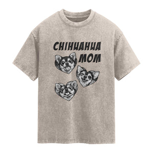 Proud Chihuahua Mom Washed Cotton T-Shirt Ankle Biter Dog Lover
