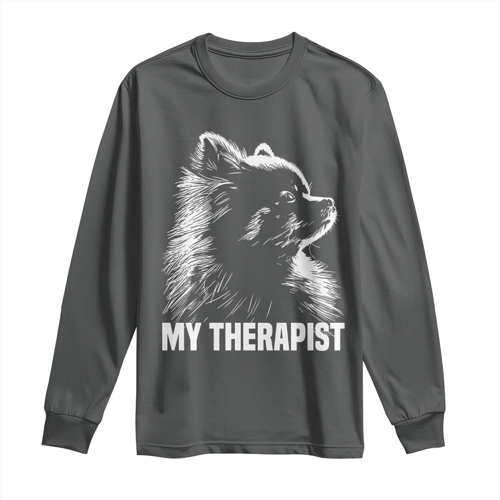 My Therapist Is A Pomeranian Long Sleeve Shirt Dog Lover Gift Idea TS12 Dark Heather Print Your Wear