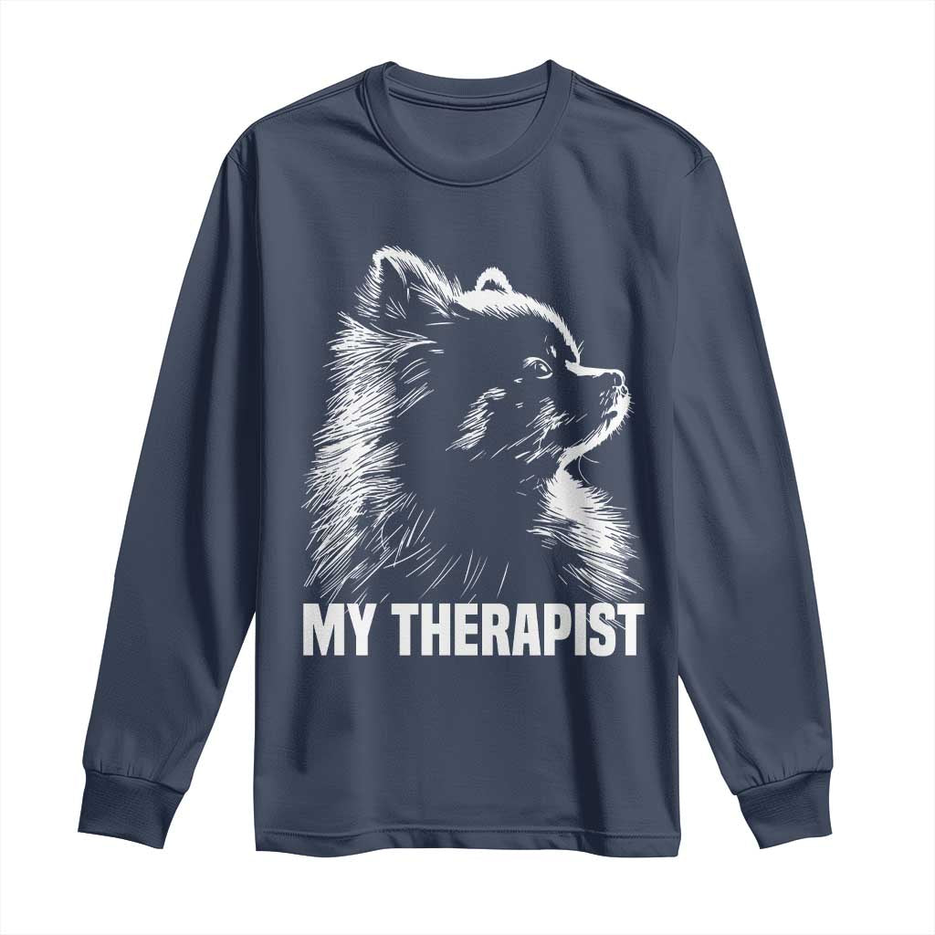My Therapist Is A Pomeranian Long Sleeve Shirt Dog Lover Gift Idea TS12 Navy Print Your Wear