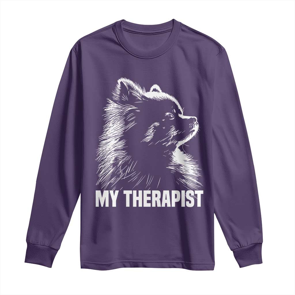 My Therapist Is A Pomeranian Long Sleeve Shirt Dog Lover Gift Idea TS12 Purple Print Your Wear