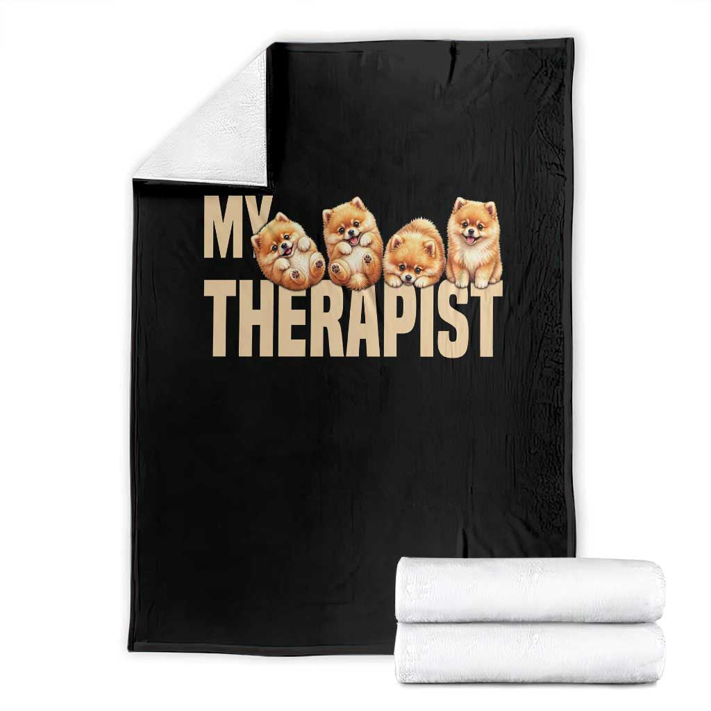 My Therapist Is My Dog Throw Blanket Cute Pomeranian Lover Meme TS12 Black Print Your Wear