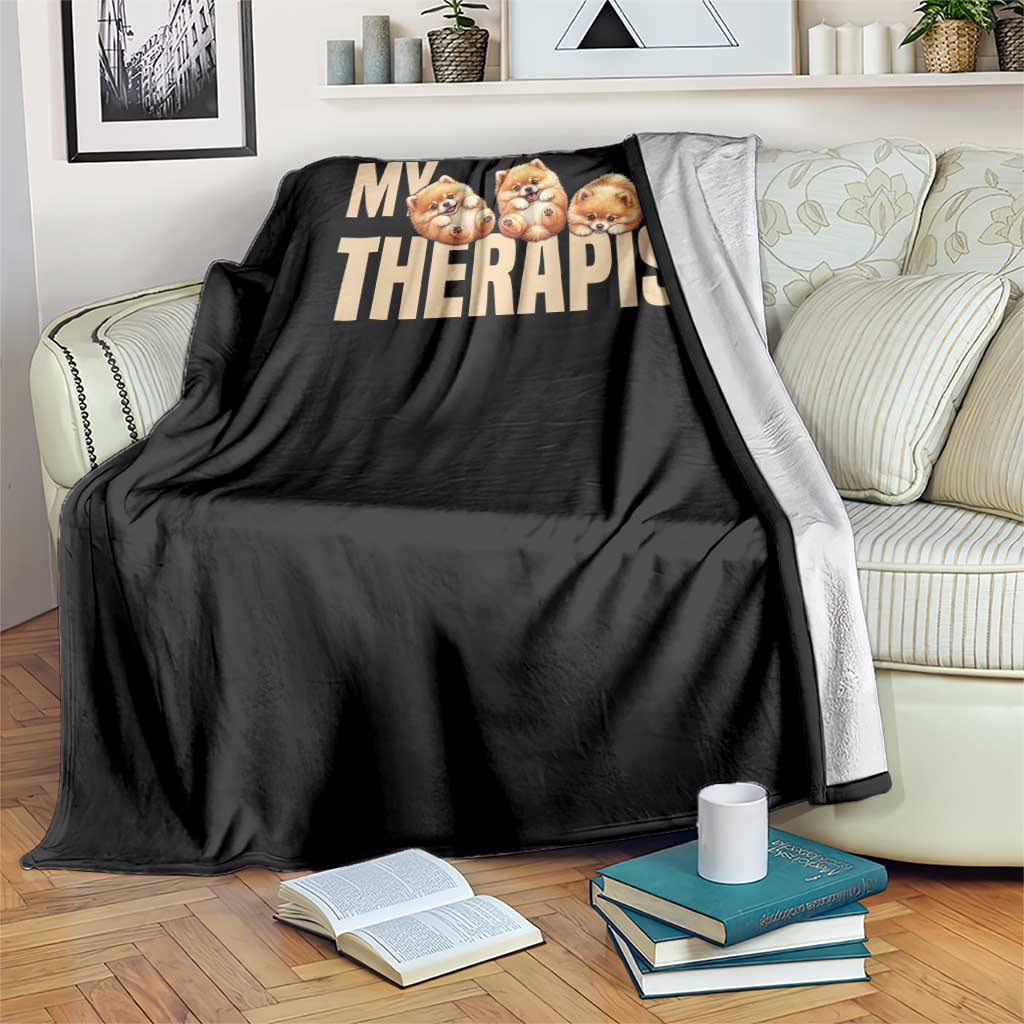 My Therapist Is My Dog Throw Blanket Cute Pomeranian Lover Meme TS12 Print Your Wear