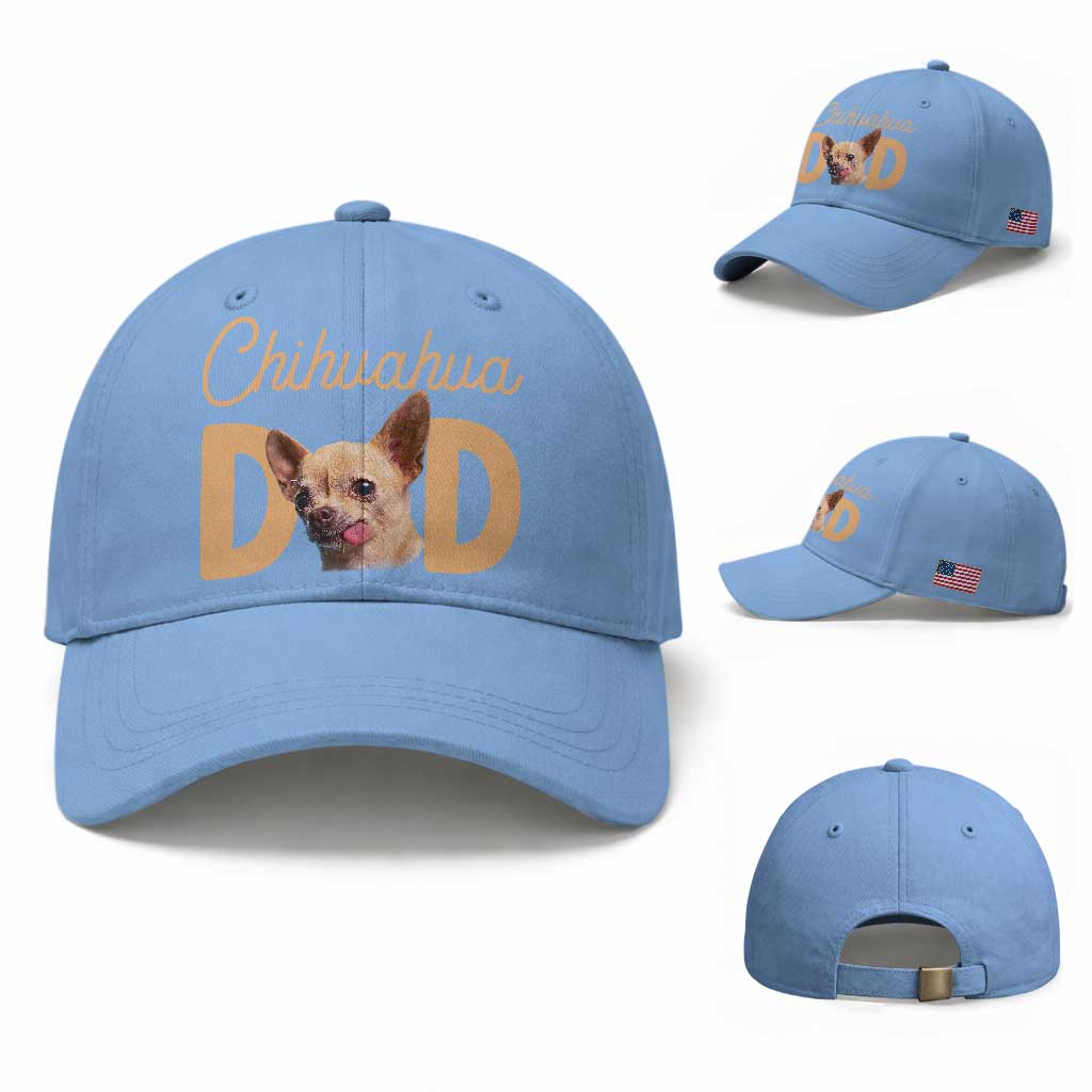 Proud Chihuahua Dad Baseball Cap Ankle Biter Dog Lover TS12 Baseball Cap Universal Fit Light Blue Print Your Wear