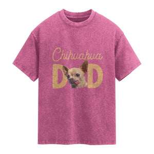 Proud Chihuahua Dad Washed Cotton T-Shirt Ankle Biter Dog Lover