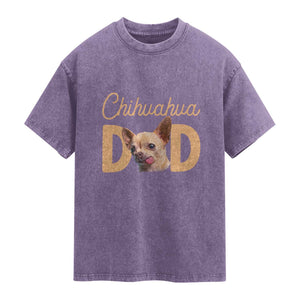 Proud Chihuahua Dad Washed Cotton T-Shirt Ankle Biter Dog Lover