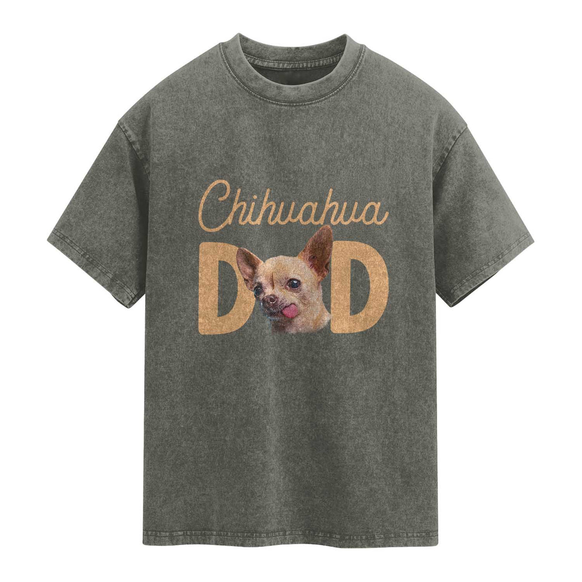Proud Chihuahua Dad Washed Cotton T-Shirt Ankle Biter Dog Lover