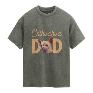 Proud Chihuahua Dad Washed Cotton T-Shirt Ankle Biter Dog Lover