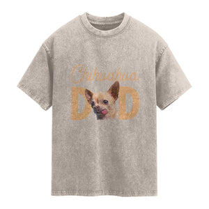 Proud Chihuahua Dad Washed Cotton T-Shirt Ankle Biter Dog Lover