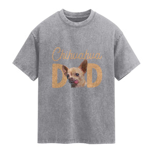 Proud Chihuahua Dad Washed Cotton T-Shirt Ankle Biter Dog Lover