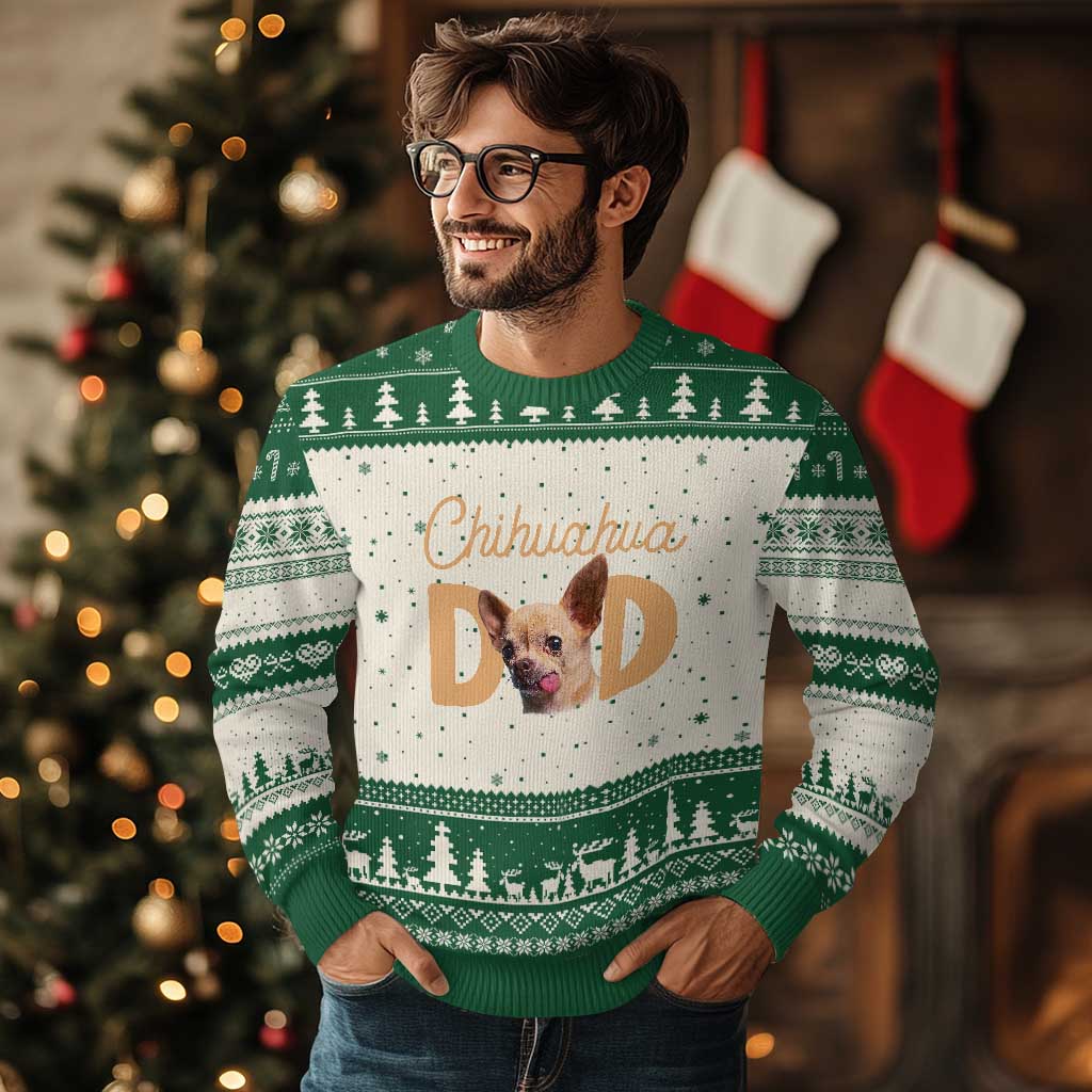 Proud Chihuahua Dad Ugly Christmas Sweater Ankle Biter Dog Lover TS12 Beige Green Print Your Wear