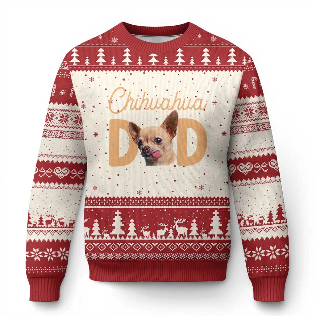 Proud Chihuahua Dad Ugly Christmas Sweater Ankle Biter Dog Lover TS12 Beige Red Print Your Wear