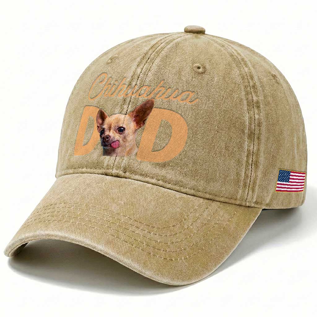 Proud Chihuahua Dad Washed Cotton Baseball Cap Ankle Biter Dog Lover TS12 Print Your Wear