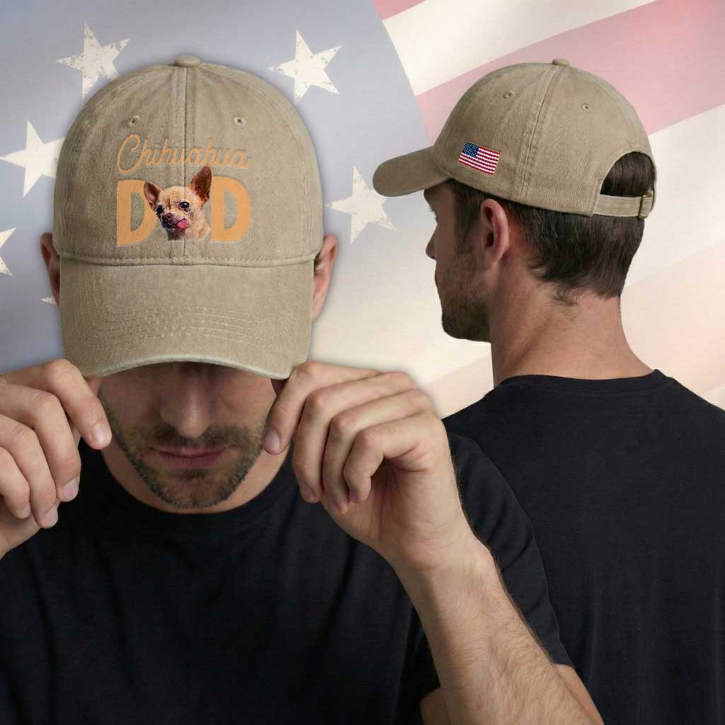 Proud Chihuahua Dad Washed Cotton Baseball Cap Ankle Biter Dog Lover TS12 Print Your Wear