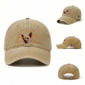 Proud Chihuahua Dad Washed Cotton Baseball Cap Ankle Biter Dog Lover TS12 Washed Cap Universal Fit Khaki Print Your Wear