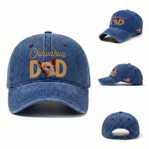 Proud Chihuahua Dad Washed Cotton Baseball Cap Ankle Biter Dog Lover TS12 Washed Cap Universal Fit Royal Blue Print Your Wear