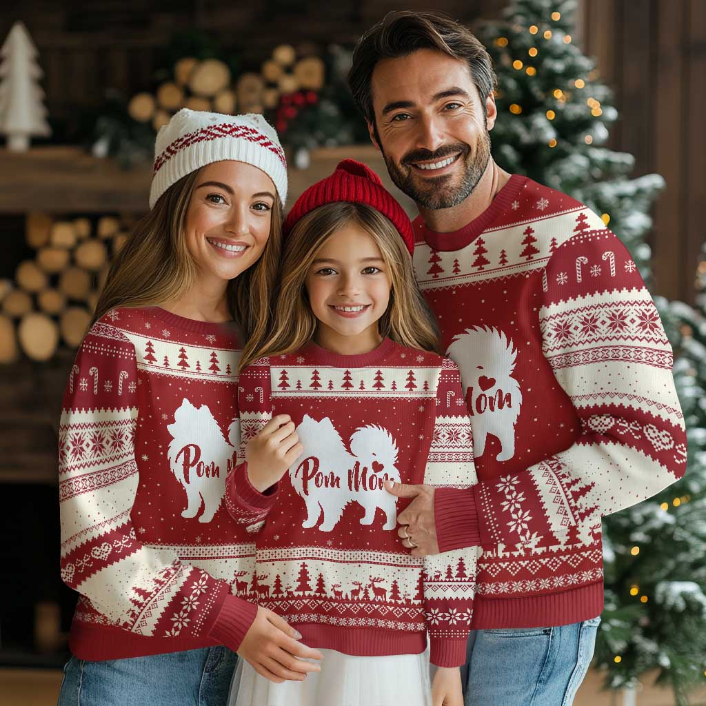 Proud Pom Mom Ugly Christmas Sweater Pomeranian Dog Lover Gift TS12 Red Beige Print Your Wear