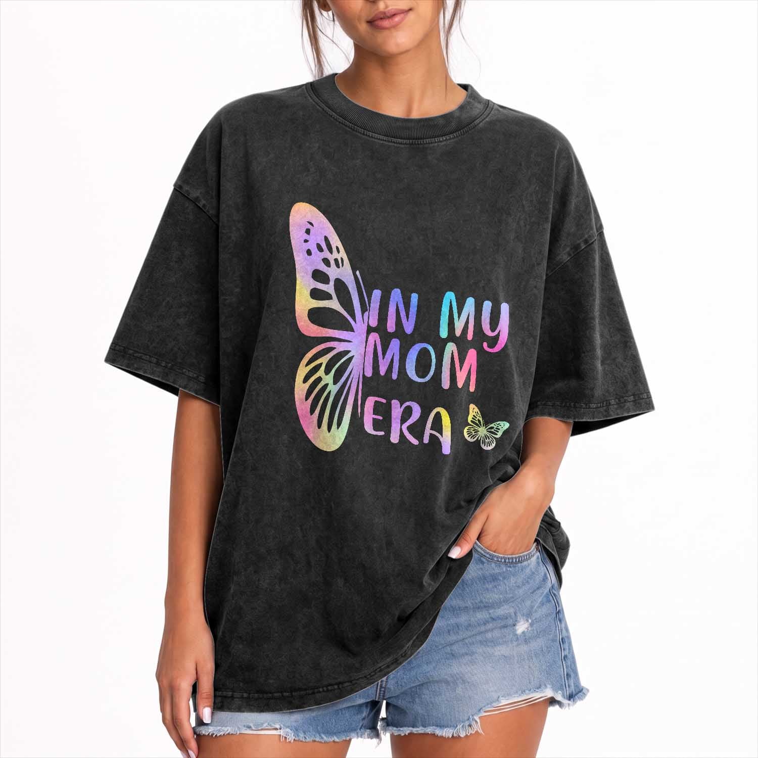 In My Mom Era Washed Cotton T-Shirt Colorful Butterfly Mothers Day Gift
