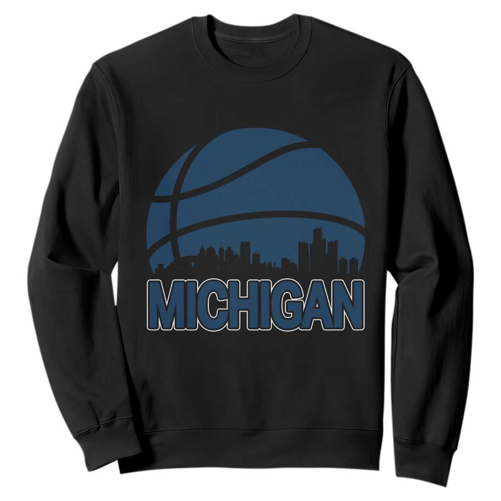 Vintage Urban Michigan Skyline Sweatshirt Gift For Basketball Fan TS12 Black Print Your Wear