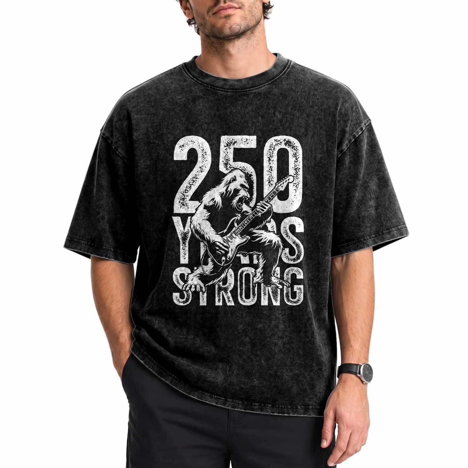 250 Years Strong Bigfoot Guitar Washed Cotton T-Shirt USA 250th Anniversary Gift