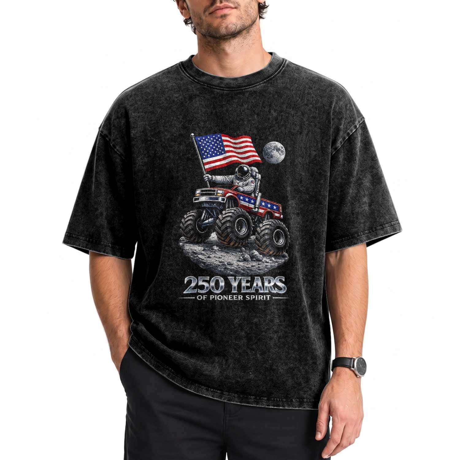 Astronaut 250 Years Of Pioneer Spirit Washed Cotton T-Shirt USA 250th Anniversary
