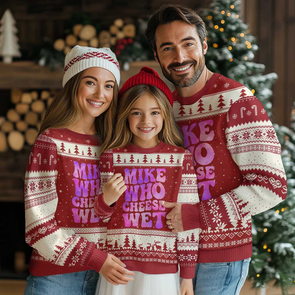 Funny Adult Humor Ugly Christmas Sweater Mike Who Cheese Wet TS12 Red Beige Print Your Wear