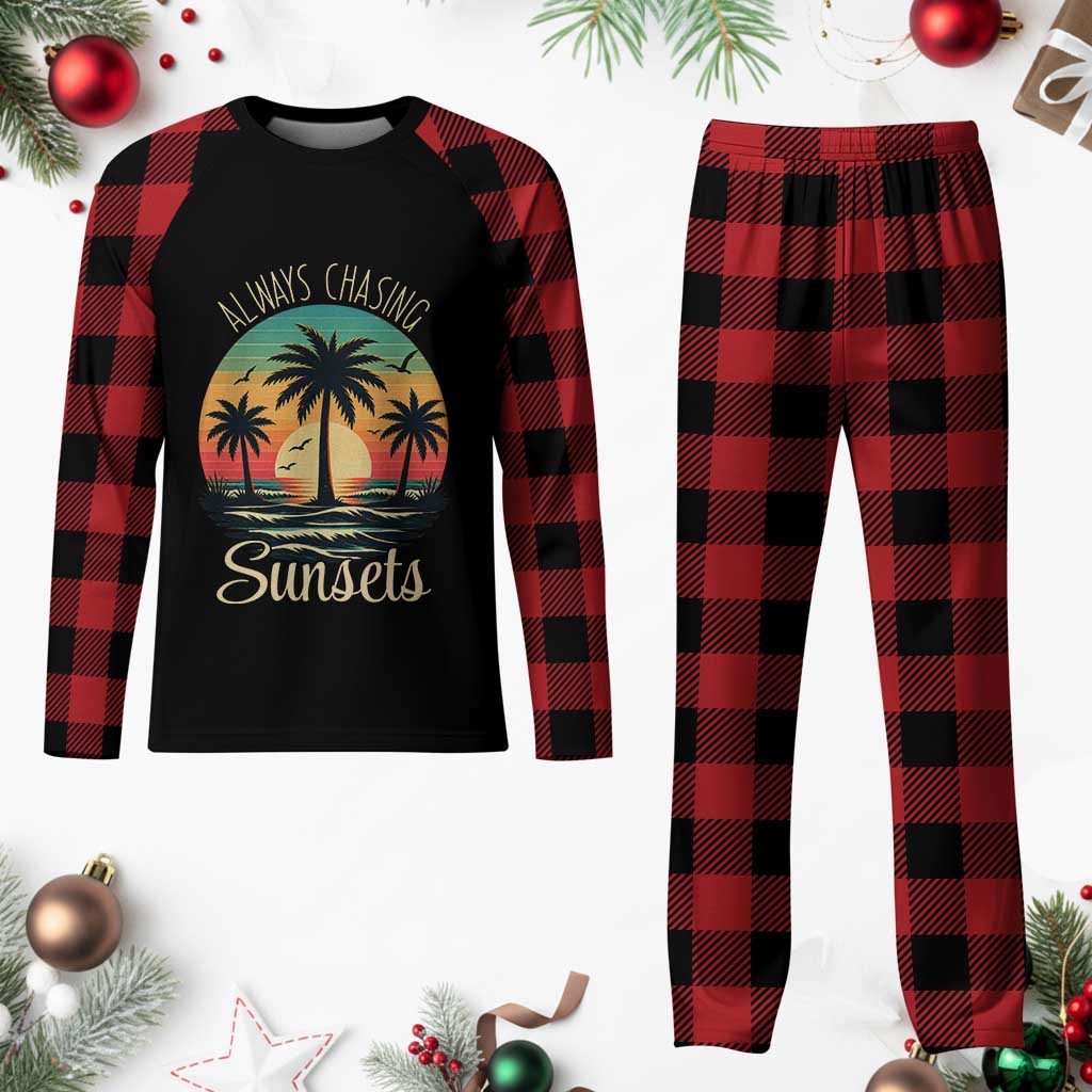 Vintage Always Chasing Sunsets Plaid Pajama Set Hawaiian Tropical Beach Graphic TS12 Buffalo Plaid Print Your Wear